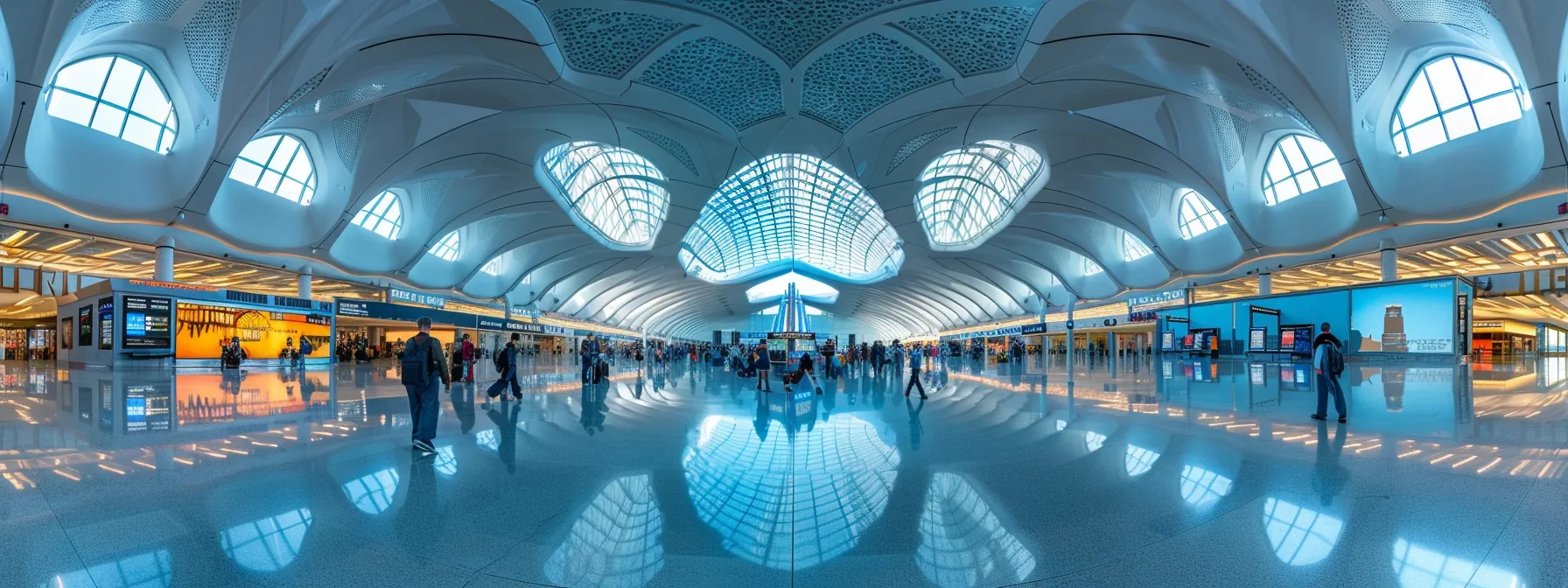 a sleek, modern airport terminal interior bustling with travelers, showcasing a prominently displayed united mileage plus credit card among vibrant advertisements highlighting exclusive travel benefits and rewards.