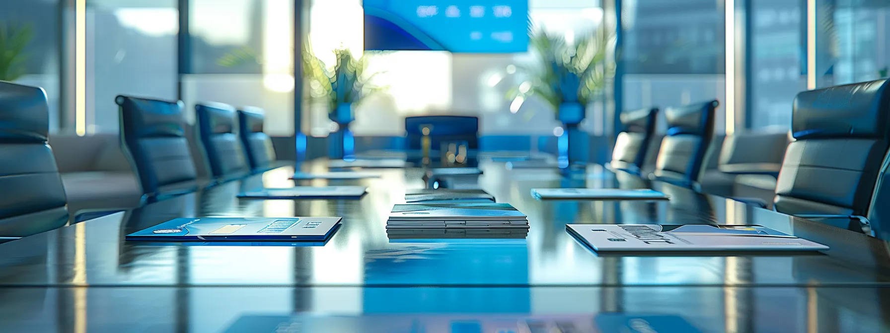a sleek, modern office setting features a polished conference table adorned with visually captivating promotional materials showcasing a vibrant array of credit card designs, emphasizing enticing introductory offers under soft, focused lighting.