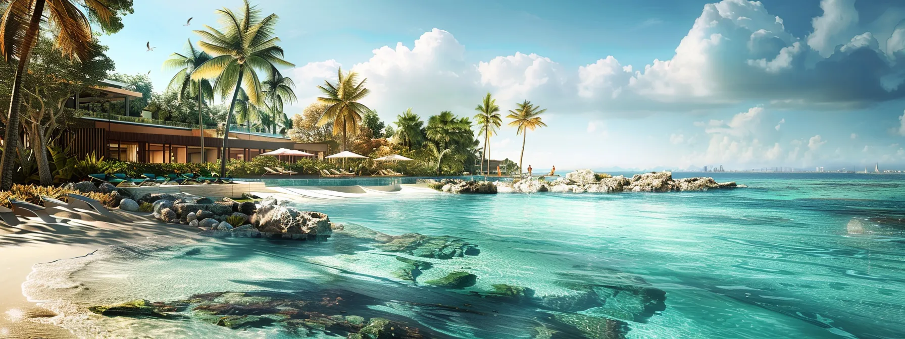 a vibrant scene of a luxurious travel destination, showcasing a stunning tropical beach with crystal-clear waters and lush palm trees, symbolizing the ultimate reward of earning credit card points.