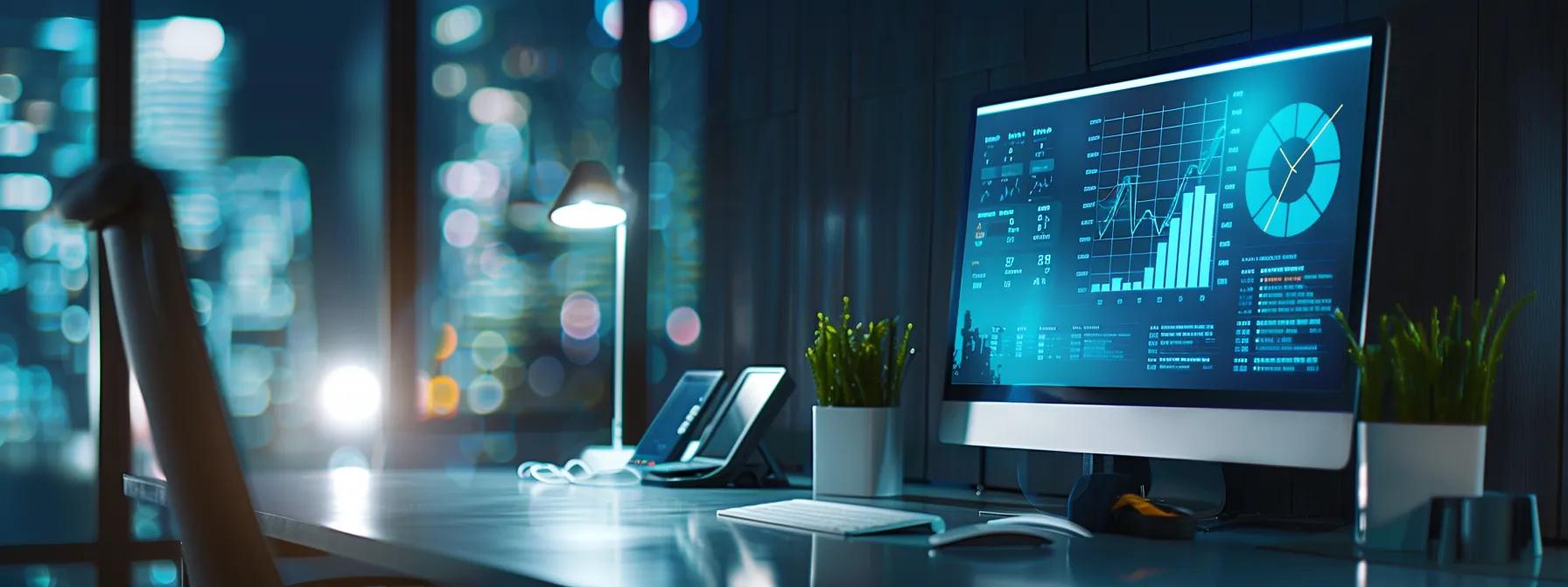 a sleek, modern office environment showcases a glowing computer screen displaying a graphical credit score analysis, surrounded by reward credit card materials, emphasizing the critical influence of credit scores on approval rates.