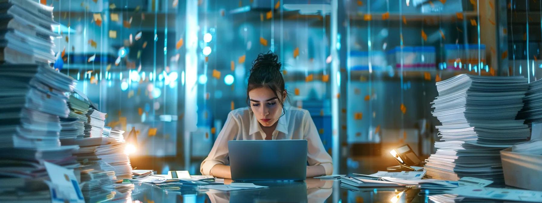 an anxious consumer sits at a sleek glass office desk, surrounded by stacks of credit card applications and a glowing laptop screen, as they contemplate the complex maze of credit scores and their impact on securing valuable reward cards.