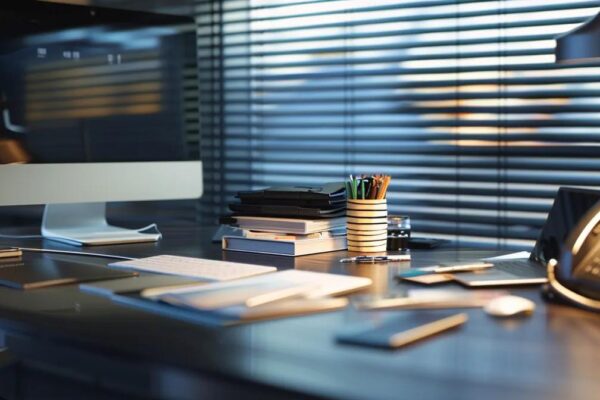 a sleek, modern office desk is adorned with an assortment of credit cards and a travel guide, illuminated by focused overhead lighting, symbolizing the unlocking of exclusive travel benefits.